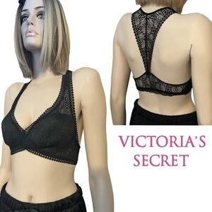 Sexy Victoria's Secret Bra Bralette Lacy Padded unwired Black Racerback